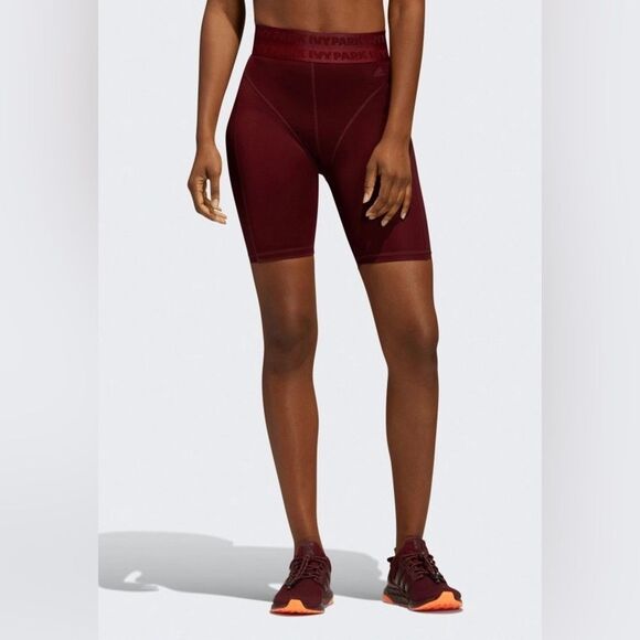 Adidas Ivy Park Mesh Paneled High Waisted Biker Shorts Maroon Size S - Picture 7 of 10